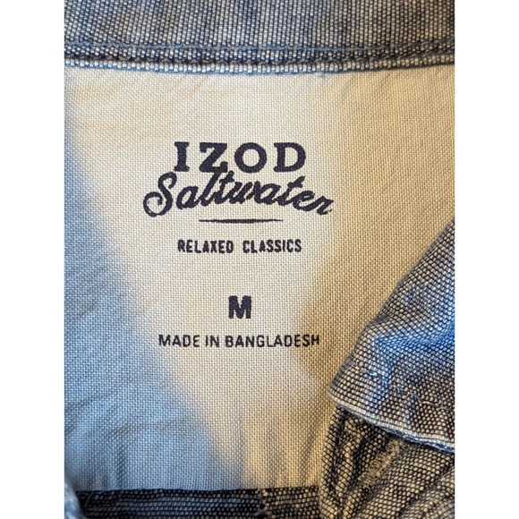 IZOD Men's Saltwater Wash Long Sleeve Button Down Shirt Size Medium Blue - Picture 2 of 13